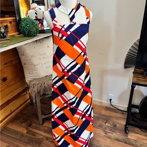 Peck & Peck Orange Blue Halter Maxi Sundress